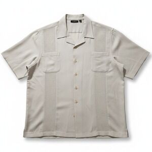 Valdini Grey Short Sleeve Camp Collar Button Up Textured Guayabera Shirt Mens 3X